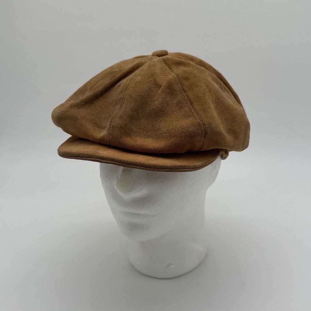 Vintage Brown Lamb Leather Newsboy Cap Adjustable Suede Baker Boy Hat V8